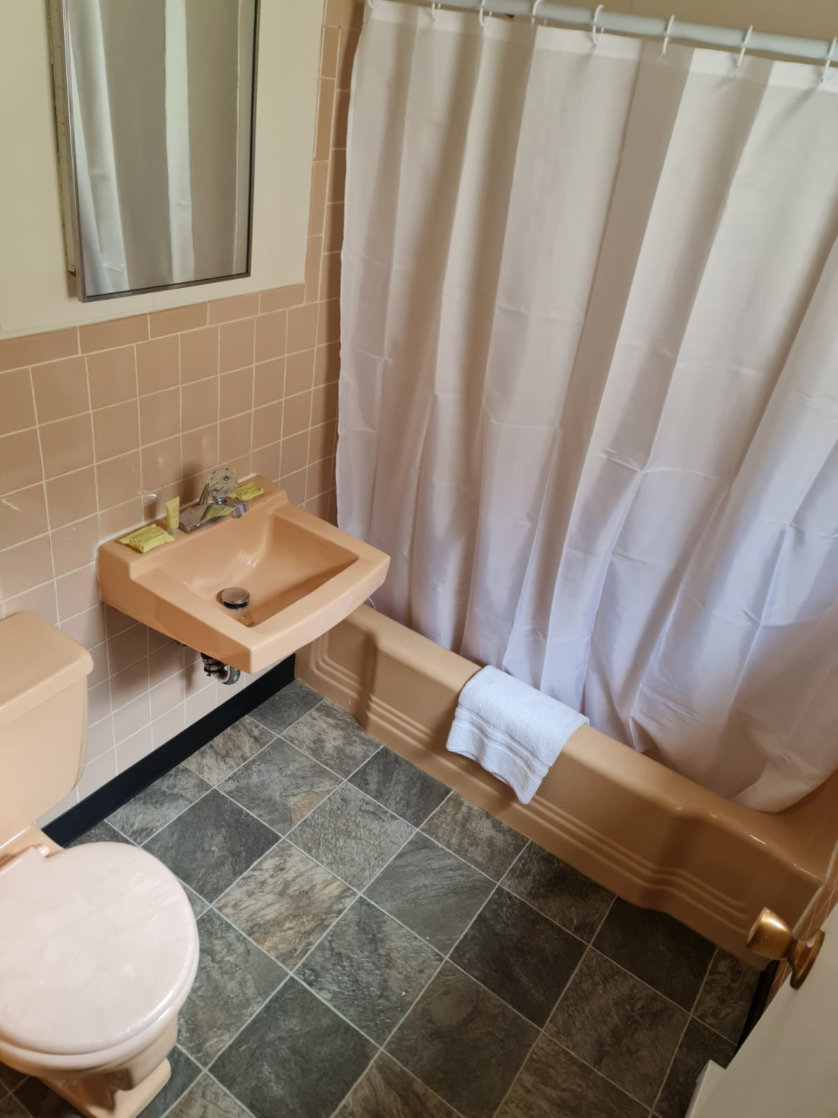 Private bathroom with tub and shower in a Norwest Standard King room